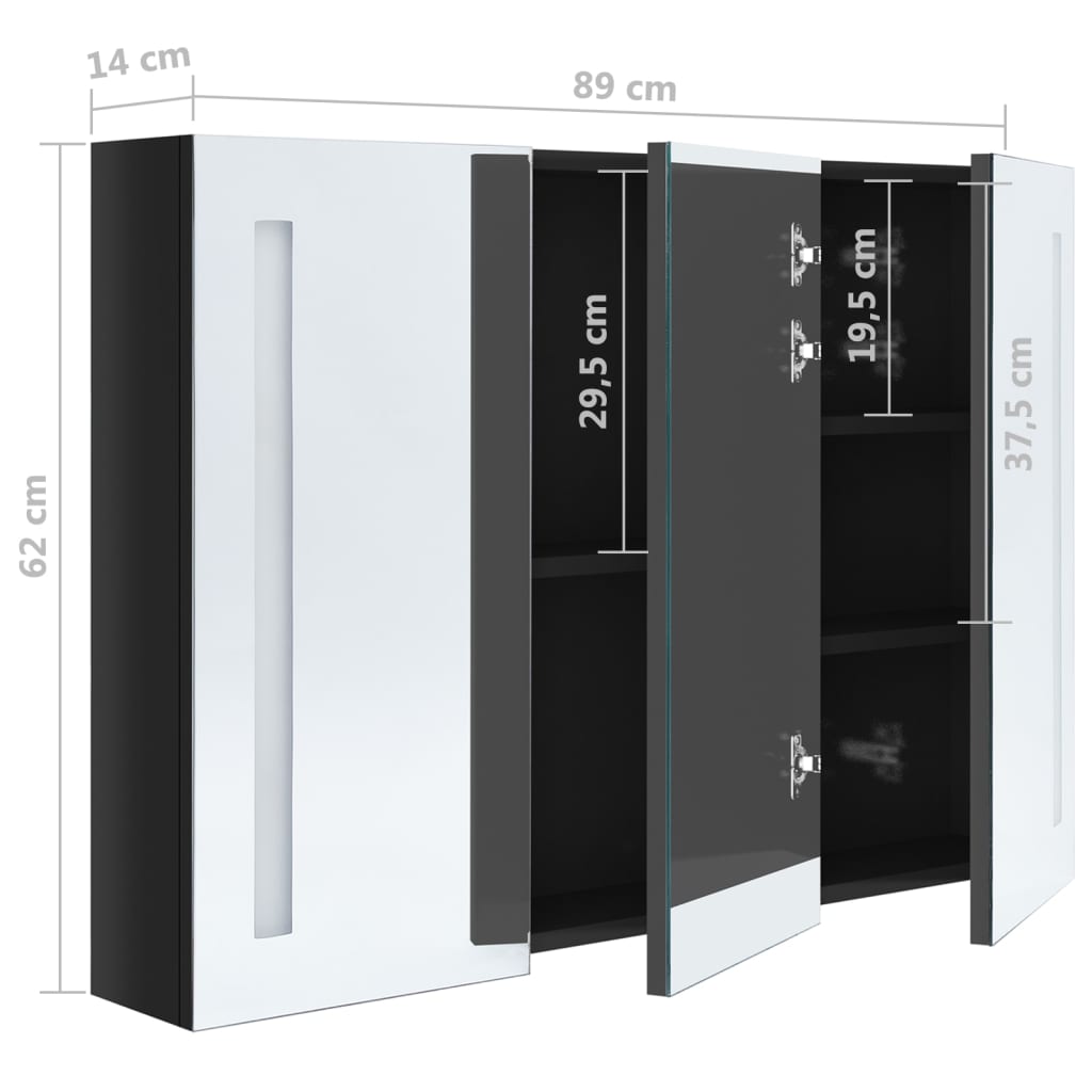 Meuble de salle de bain avec miroir LED 89x14x62 cm