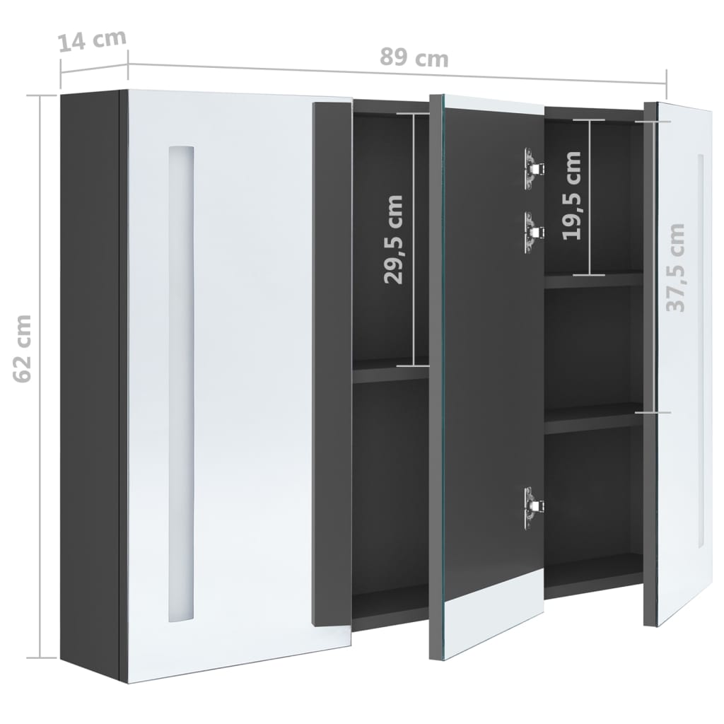 Meuble de salle de bain avec miroir LED 89x14x62 cm