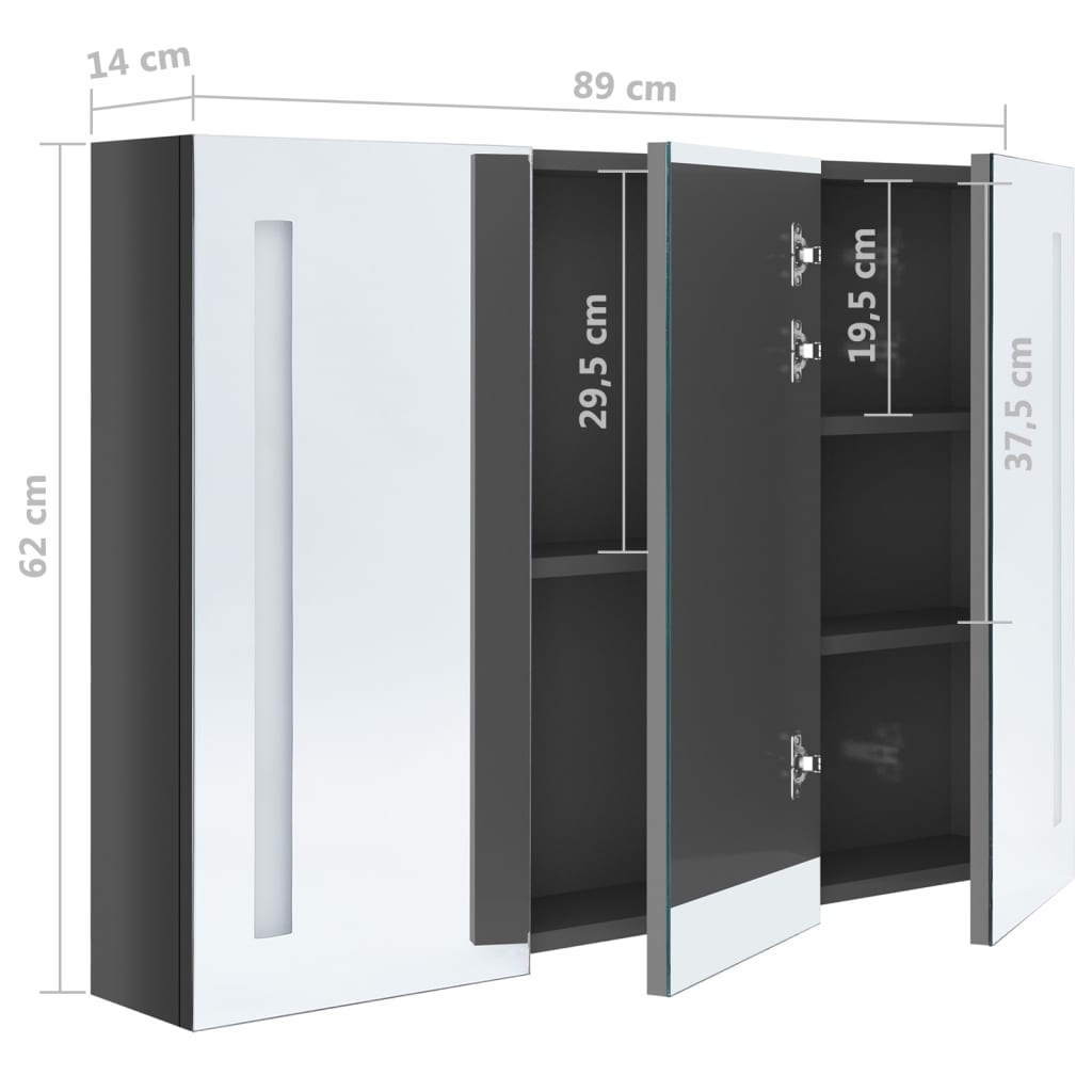 Meuble de salle de bain avec miroir LED 89x14x62 cm