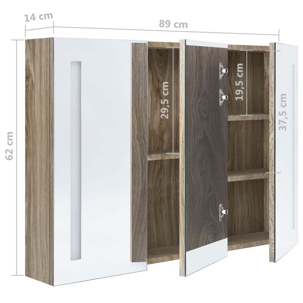 Meuble de salle de bain avec miroir LED 89x14x62 cm