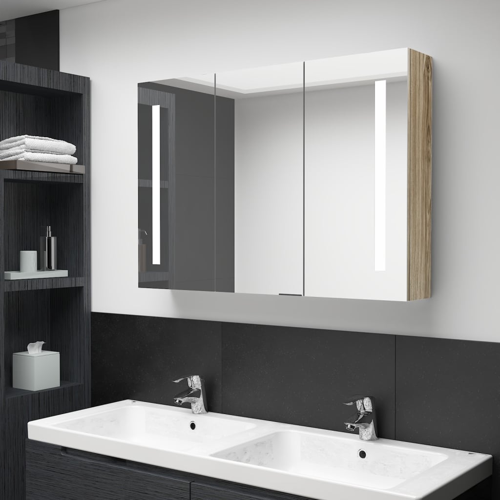 Meuble de salle de bain avec miroir LED 89x14x62 cm