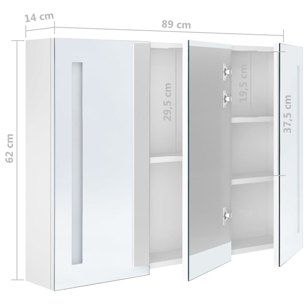 Meuble de salle de bain avec miroir LED 89x14x62 cm