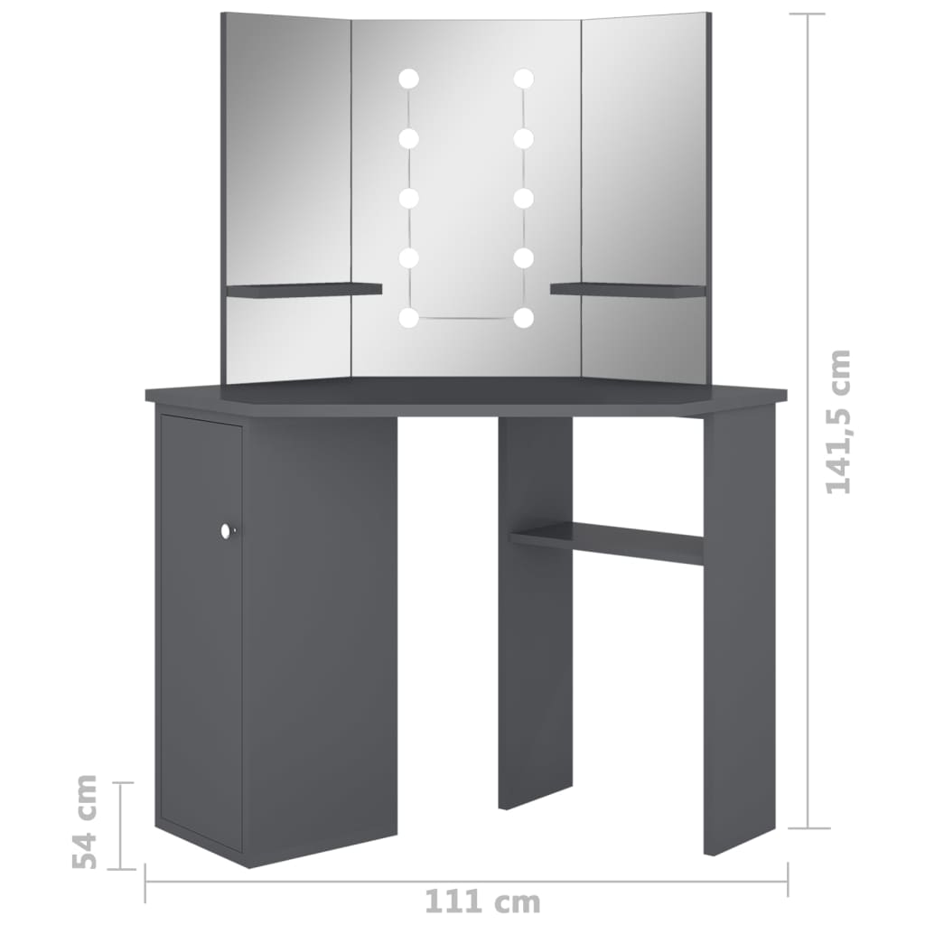 Coiffeuse d'angle avec LED 111x54x141,5 cm