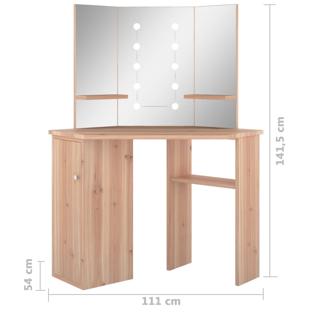 Coiffeuse d'angle avec LED 111x54x141,5 cm