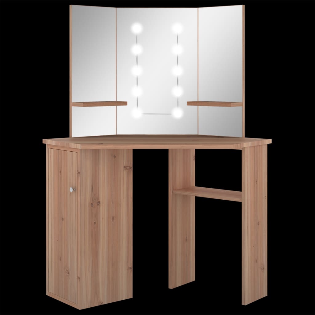 Coiffeuse d'angle avec LED 111x54x141,5 cm