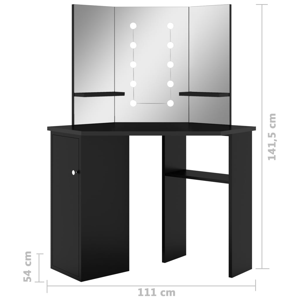 Coiffeuse d'angle avec LED 111x54x141,5 cm