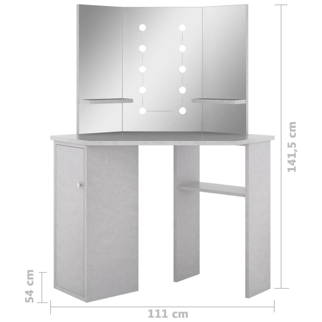 Coiffeuse d'angle avec LED 111x54x141,5 cm