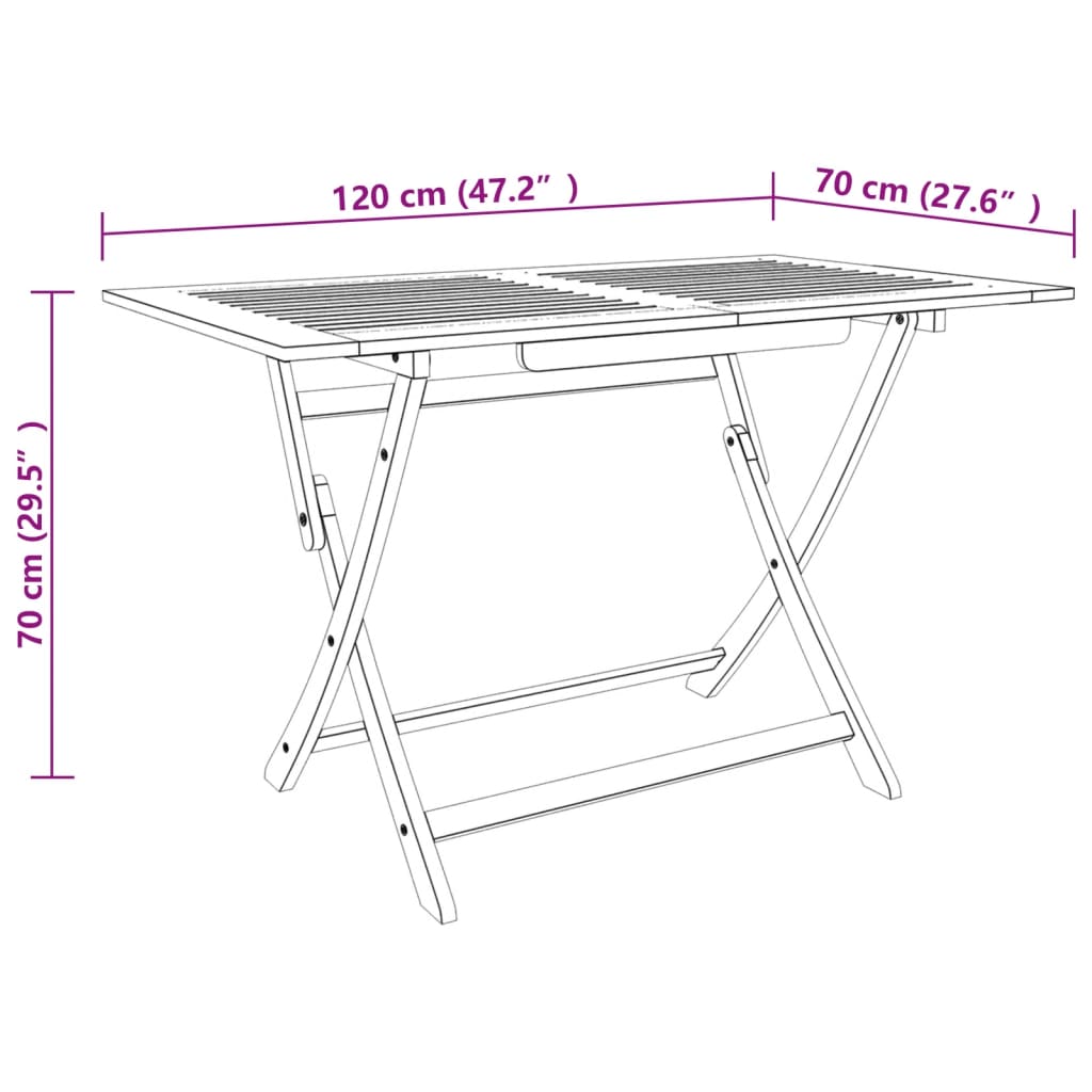 Table de jardin pliante 120x70x75 cm bois d'eucalyptus massif