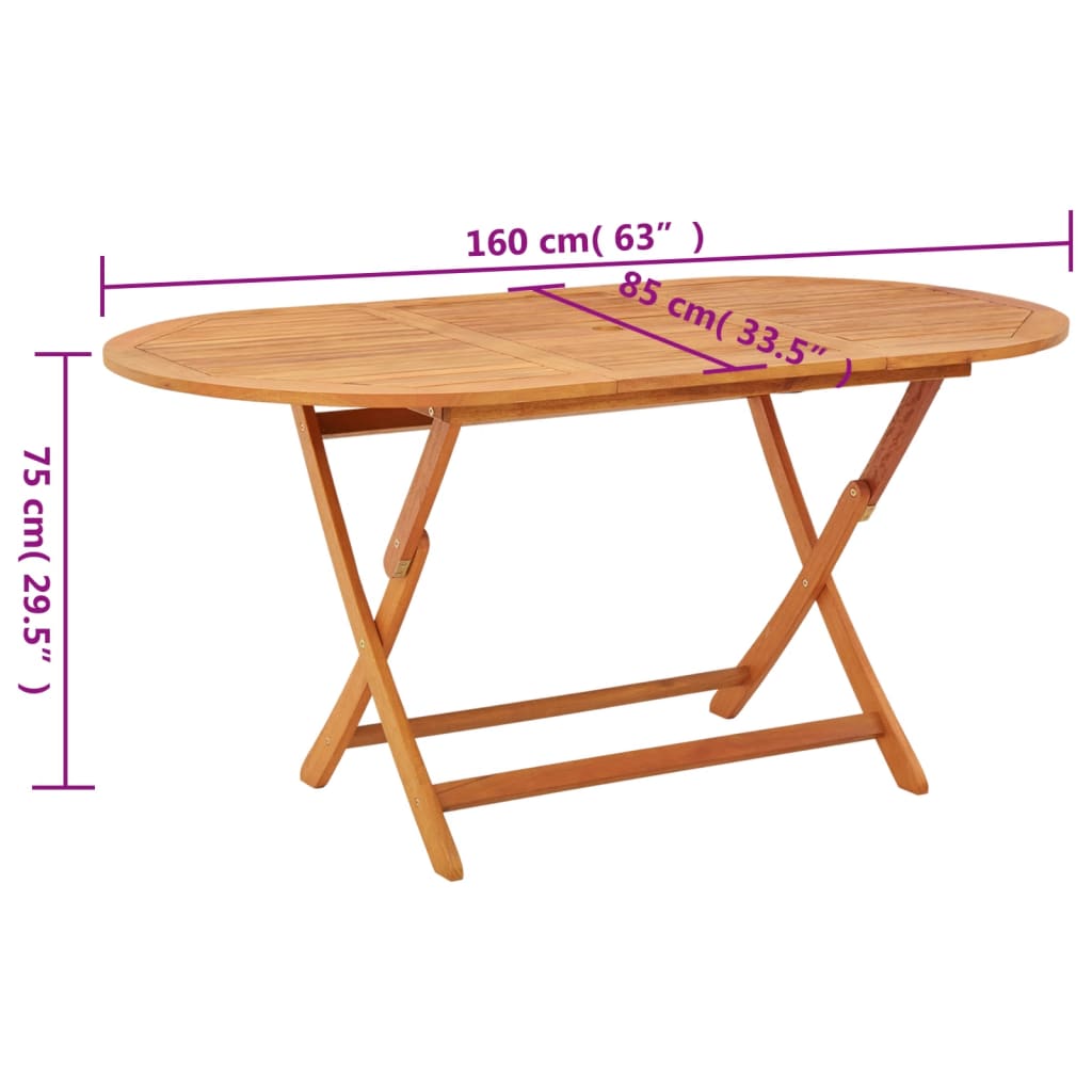 Table de jardin pliante 120x70x75 cm bois d'eucalyptus massif