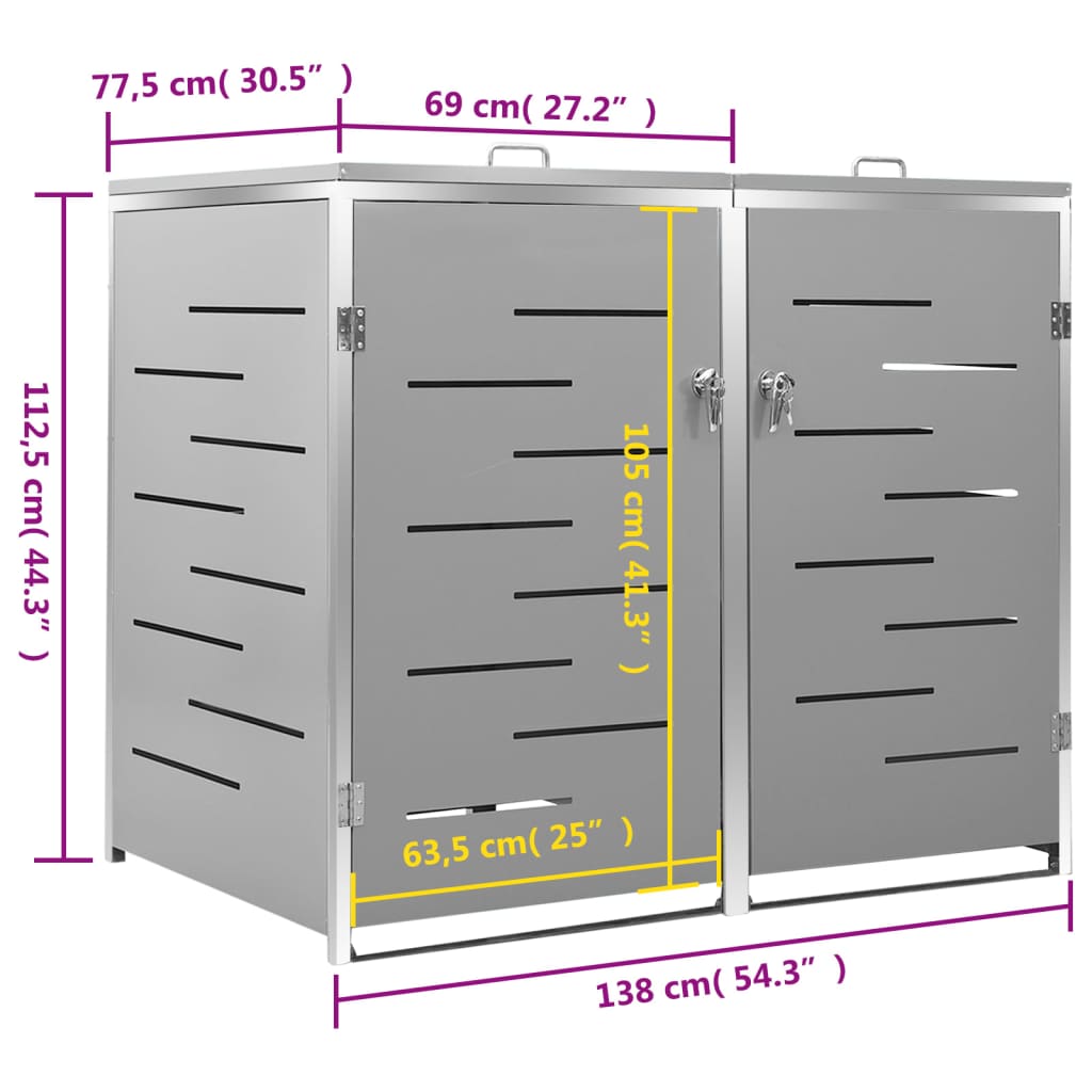 Containerberging dubbel 138x77,5x112,5 cm roestvrij staal