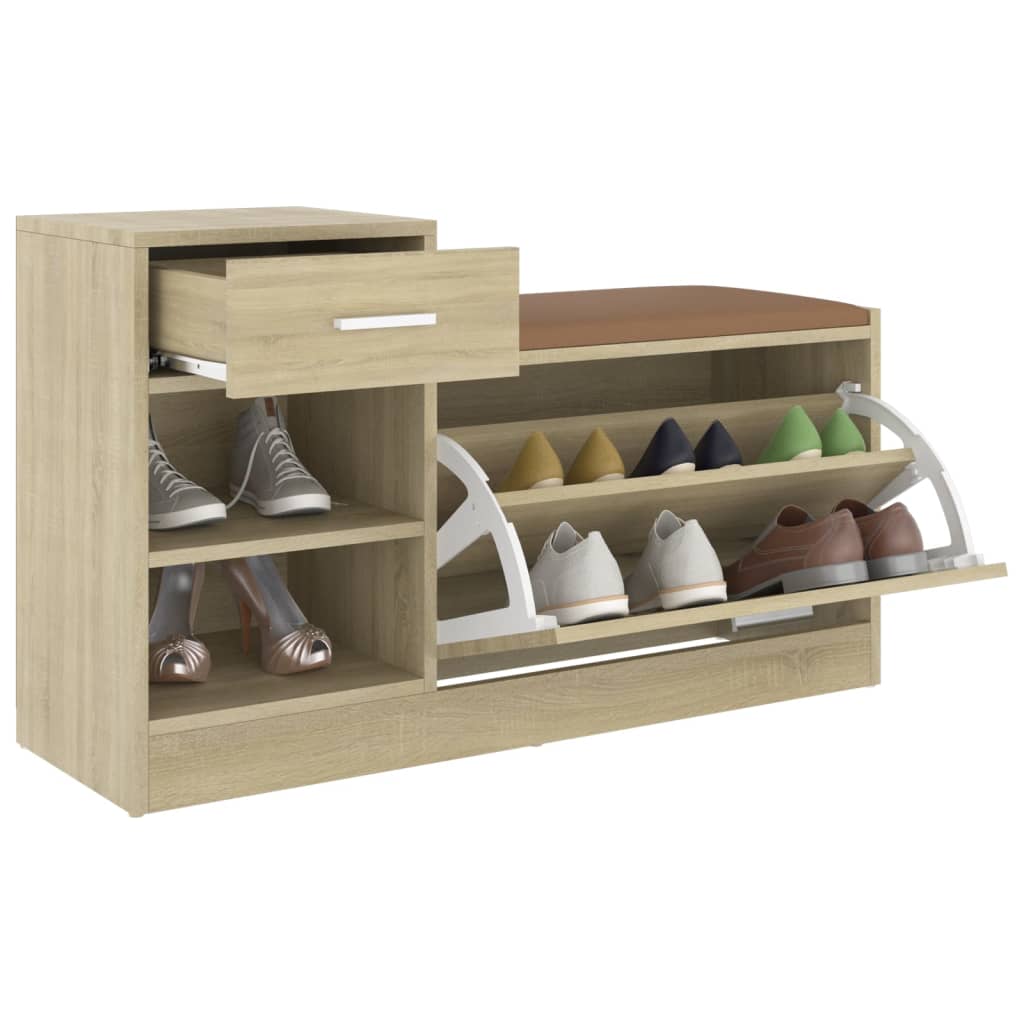 Schoenenbank 94,5x31x57 cm bewerkt hout gerookt eikenkleurig