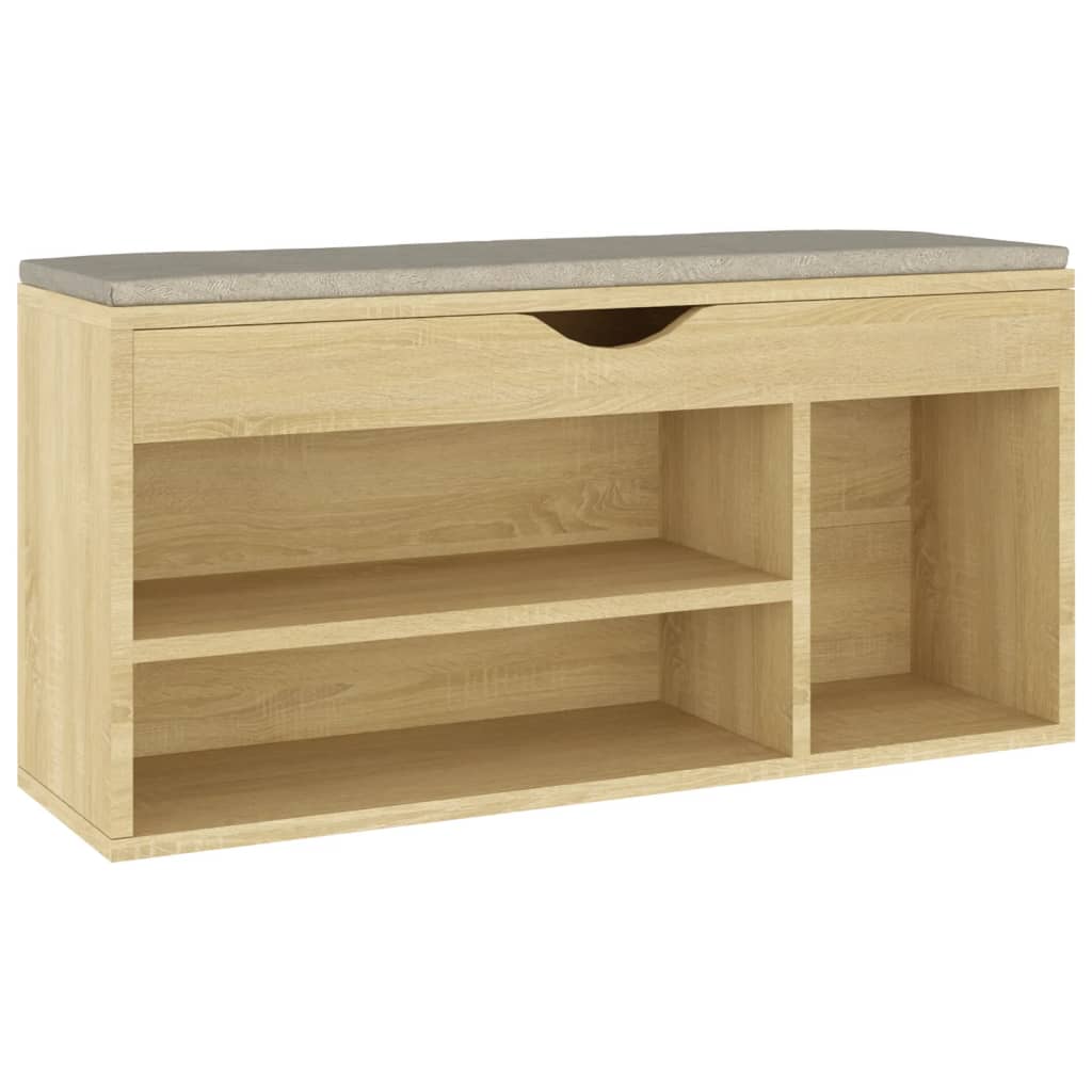 Schoenenbank met kussen 104x30x49 cm bewerkt hout