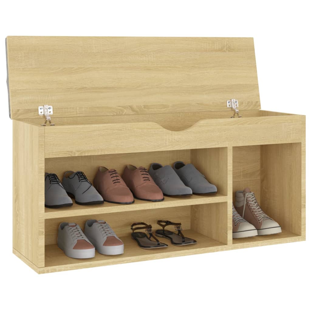 Banc à chaussures avec coussin 104x30x49 cm en bois travaillé