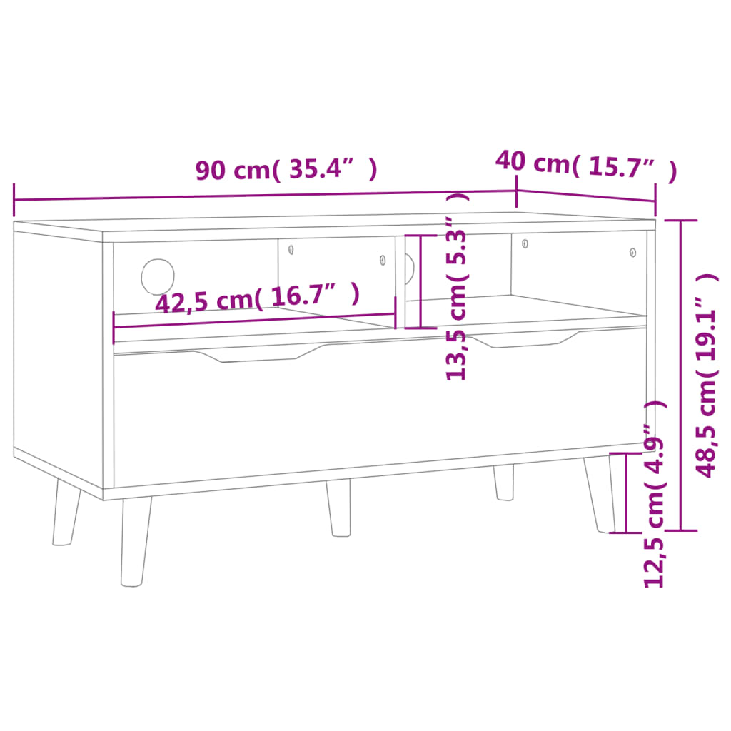 Meuble TV 90x40x48,5 cm ouvré en bois couleur chêne