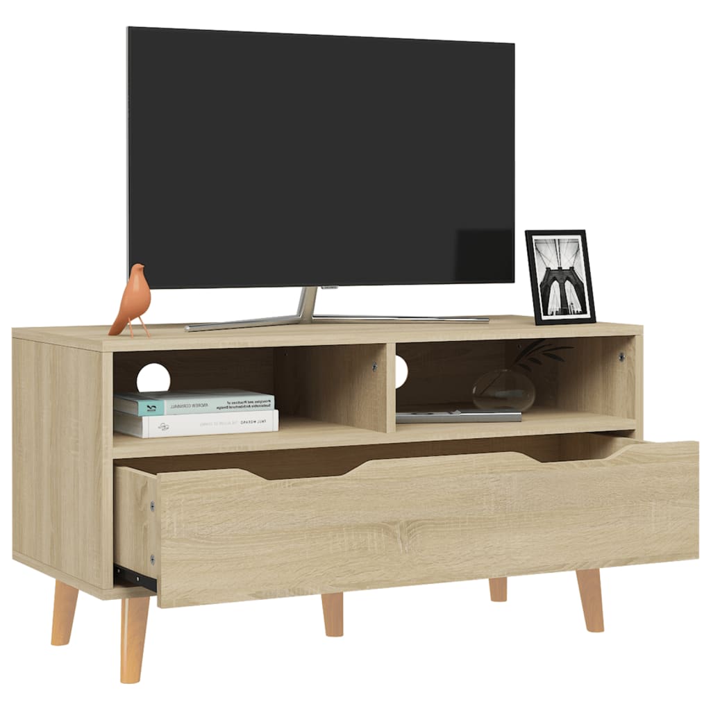 Meuble TV 90x40x48,5 cm ouvré en bois couleur chêne