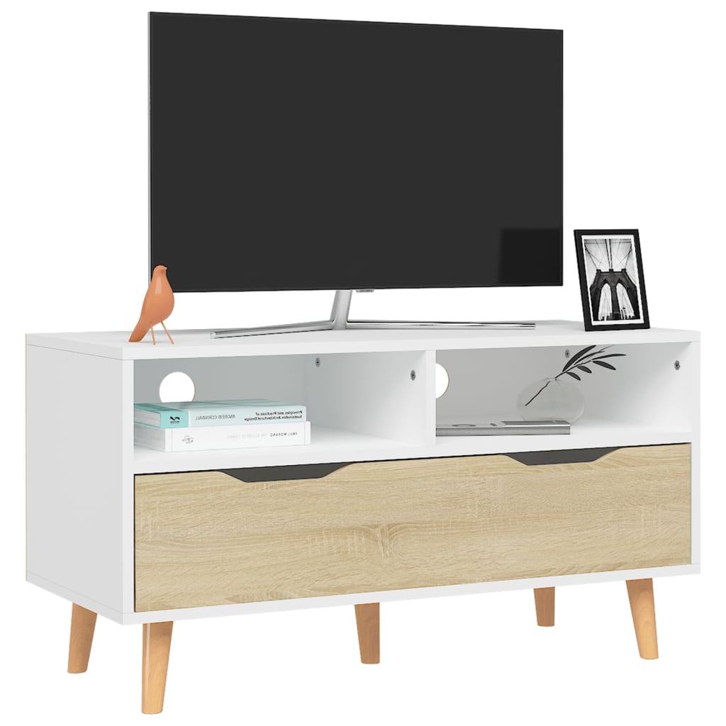 Meuble TV 90x40x48,5 cm ouvré en bois couleur chêne