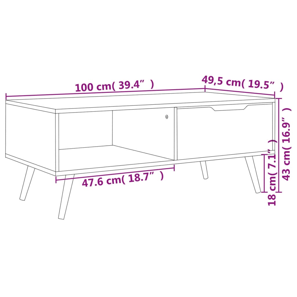 Table basse 100x49,5x43 cm en bois travaillé