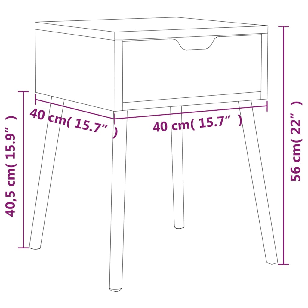 Table de chevet 40x40x56 cm en bois travaillé