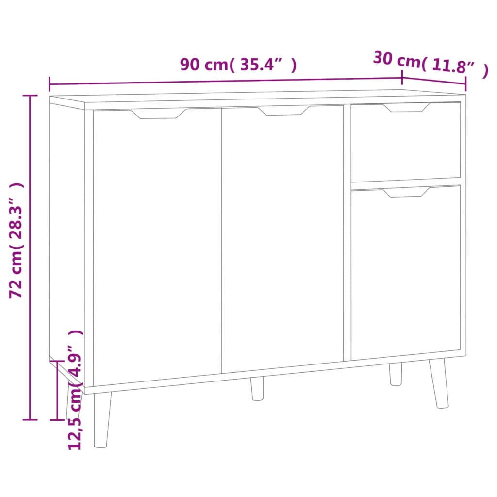 Buffet 90x30x72 cm en dérivé du bois couleur chêne