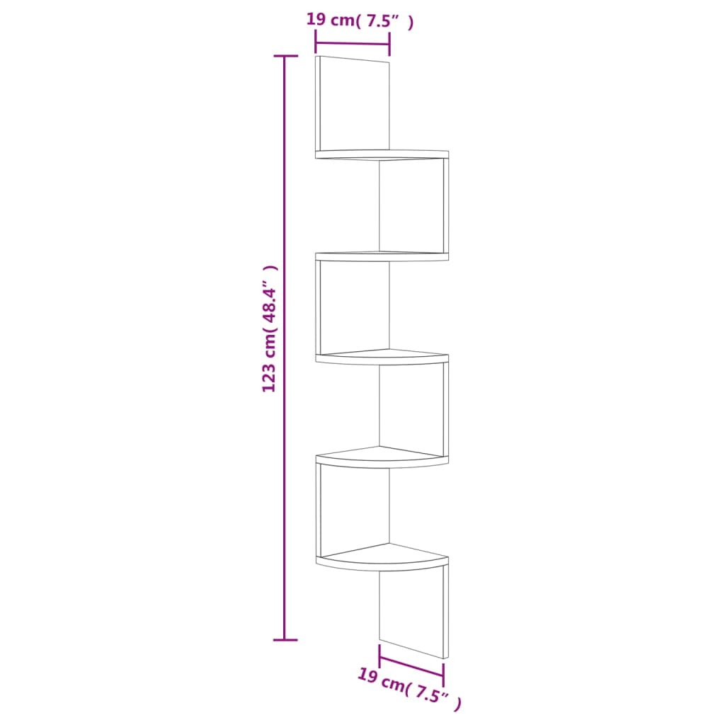 Hoekwandschap 19x19x123 cm bewerkt hout hoogglans zwart