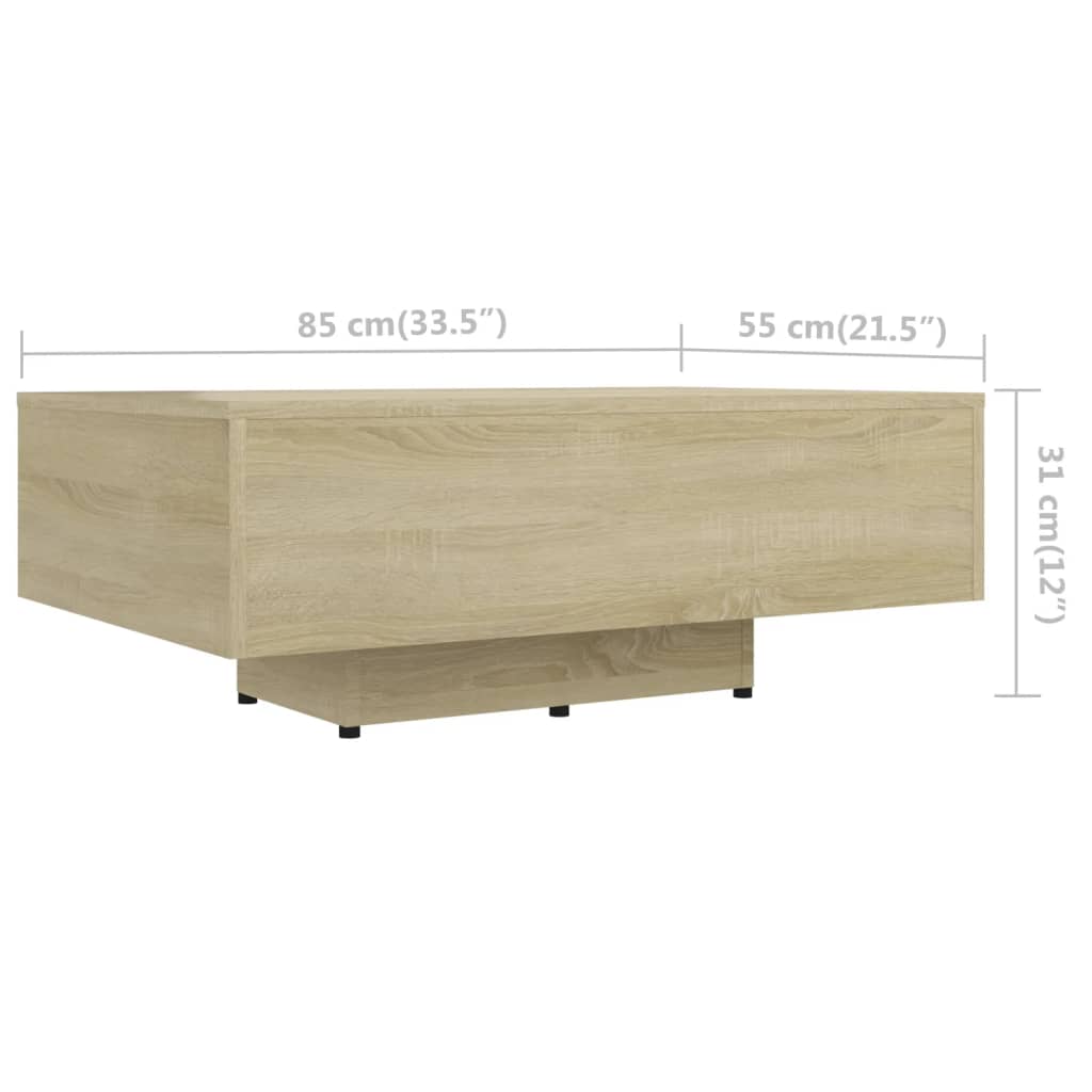 Table basse 100x49,5x31 cm en dérivé du bois, coloris chêne