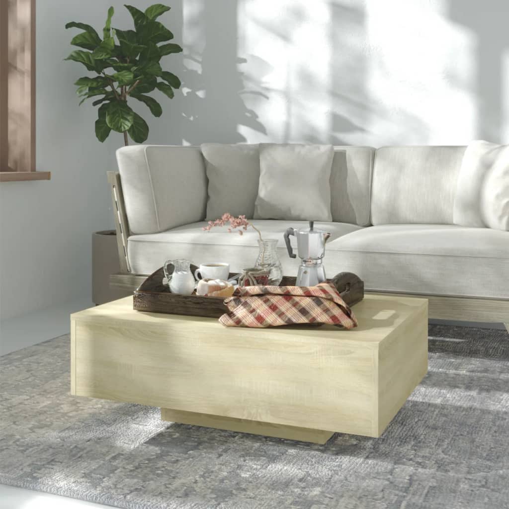 Table basse 100x49,5x31 cm en dérivé du bois, coloris chêne