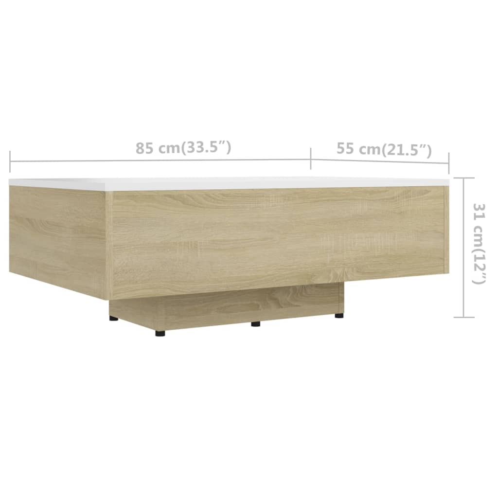 Table basse 100x49,5x31 cm en dérivé du bois, coloris chêne