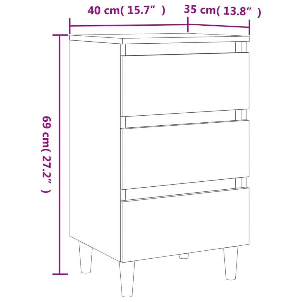 Nachtkastjes 2 st met houten poten 40x35x69 cm bruineikenkleur