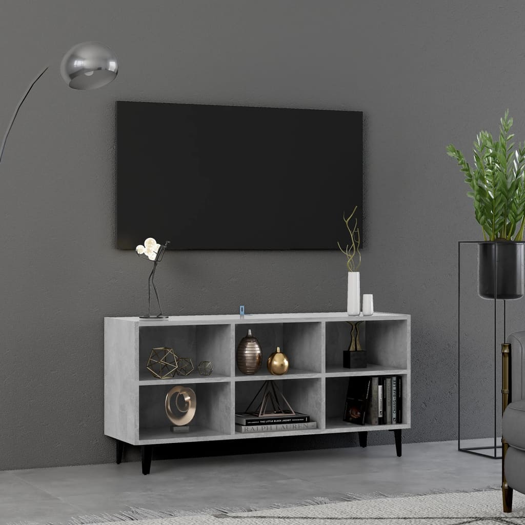 Tv-meubel met metalen poten 103,5x30x50 cm betongrijs