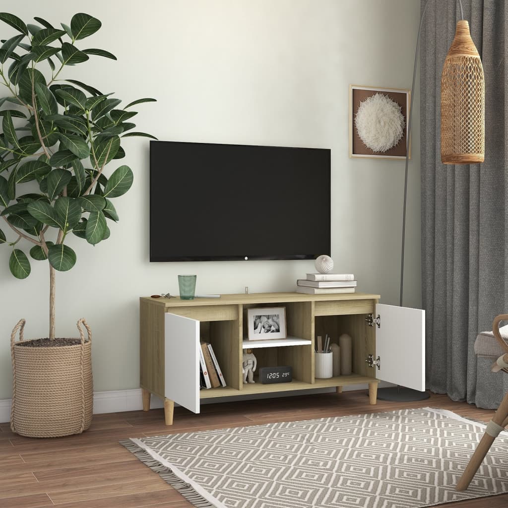 Tv-meubel met houten poten 103,5x35x50 cm eikenkleurig