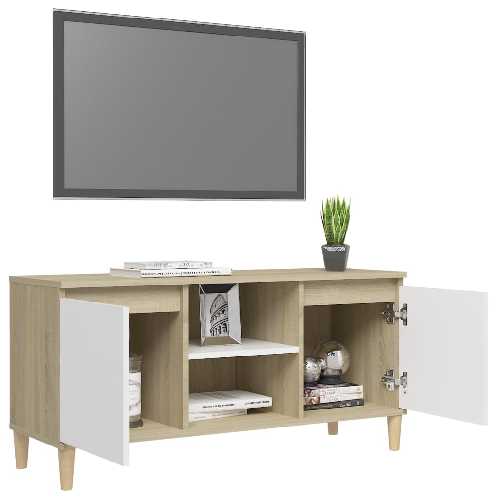 Tv-meubel met houten poten 103,5x35x50 cm eikenkleurig