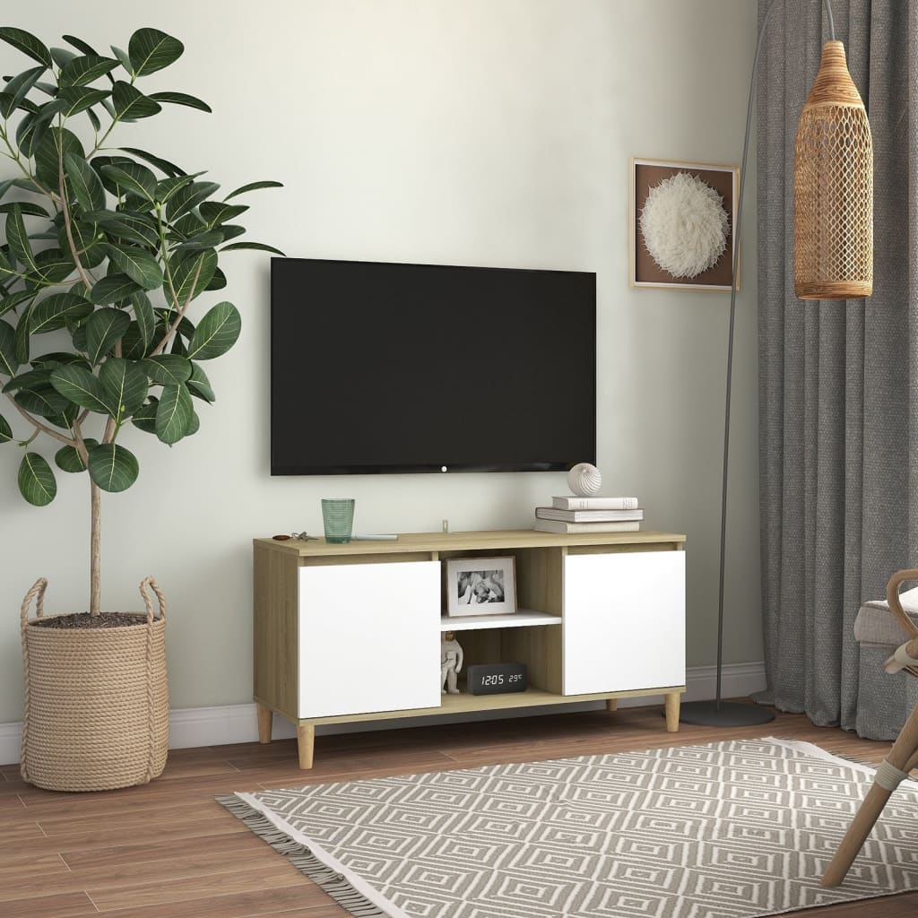 Tv-meubel met houten poten 103,5x35x50 cm eikenkleurig