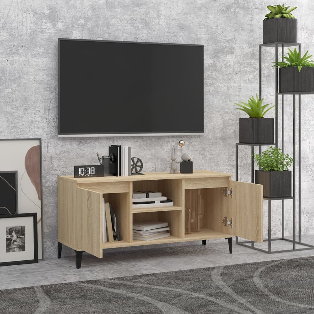 Tv-meubel met metalen poten 103,5x35x50 cm eikenkleurig