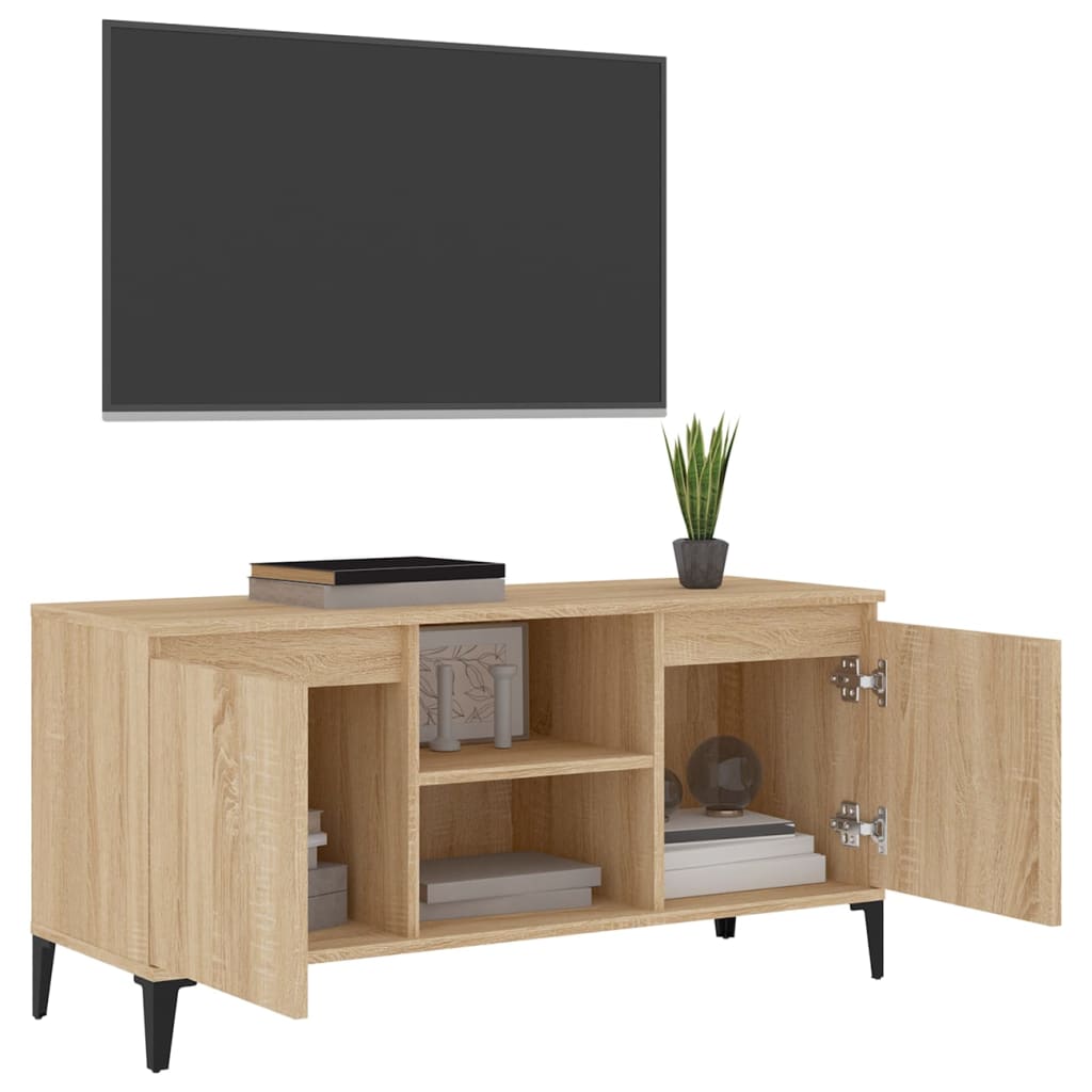 Tv-meubel met metalen poten 103,5x35x50 cm eikenkleurig