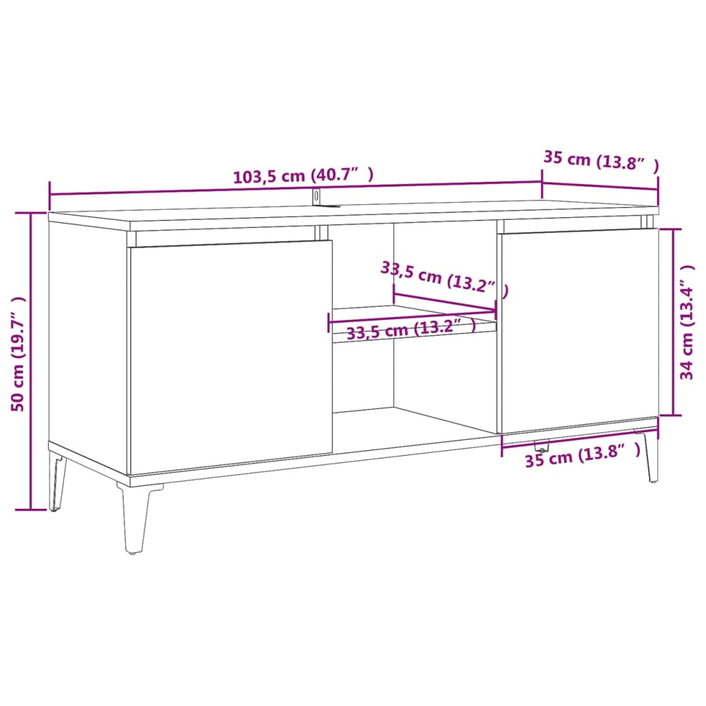 Tv-meubel met metalen poten 103,5x35x50 cm eikenkleurig