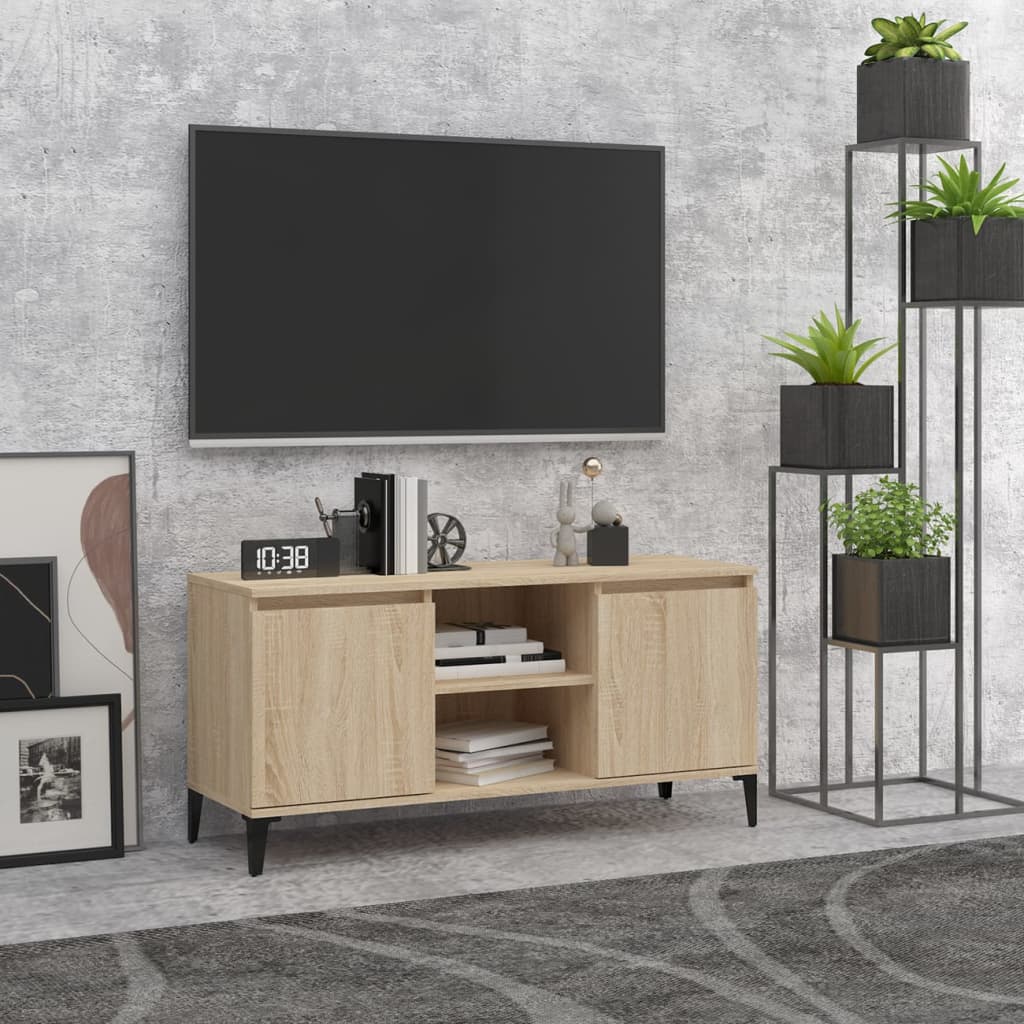 Tv-meubel met metalen poten 103,5x35x50 cm eikenkleurig