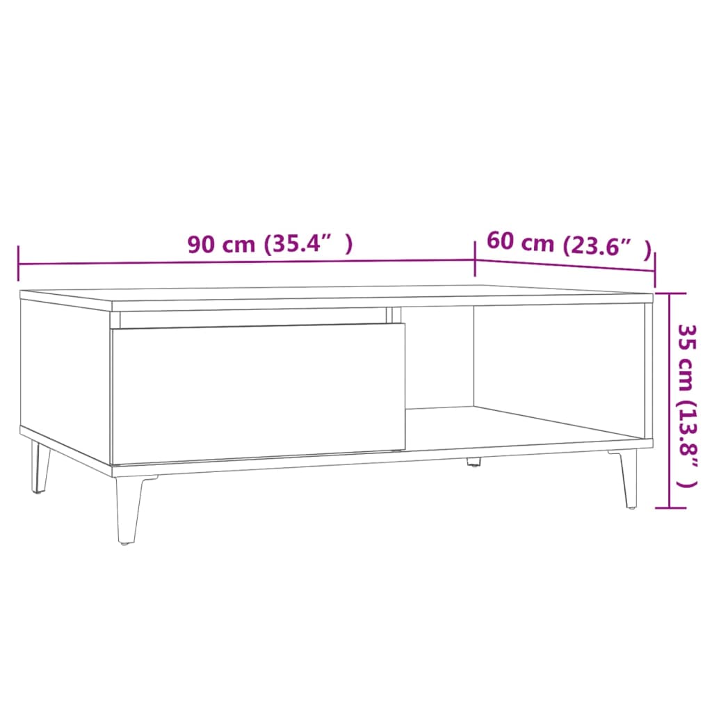 Salontafel 90x60x35 cm bewerkt hout eikenkleurig