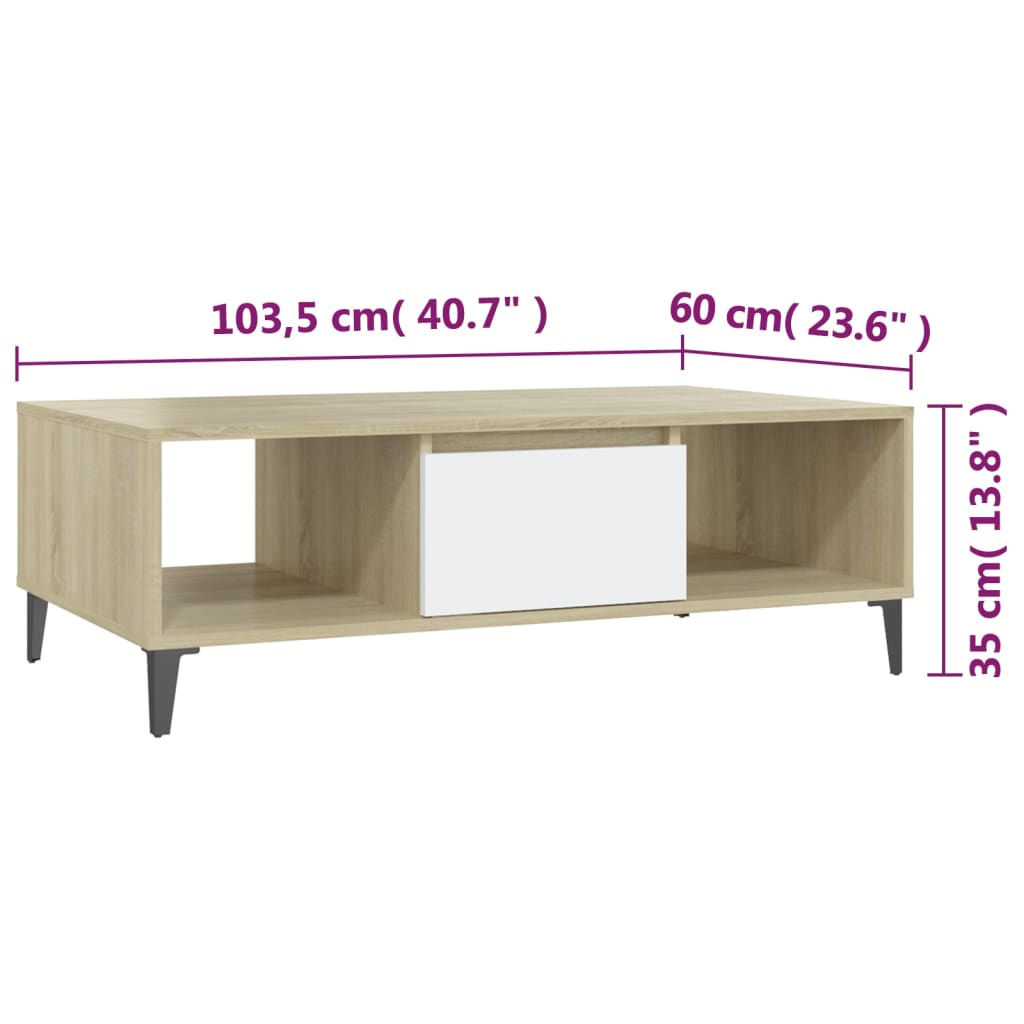 Table basse 103,5x60x35 cm en bois travaillé