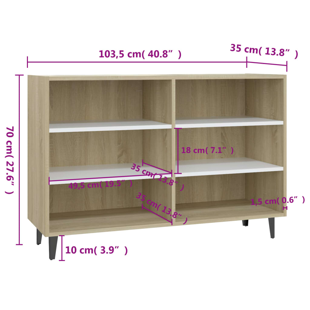 Buffet 103,5x35x70 cm en bois travaillé