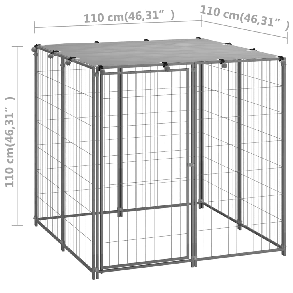 Hondenkennel 2,42 m² staal zilverkleurig