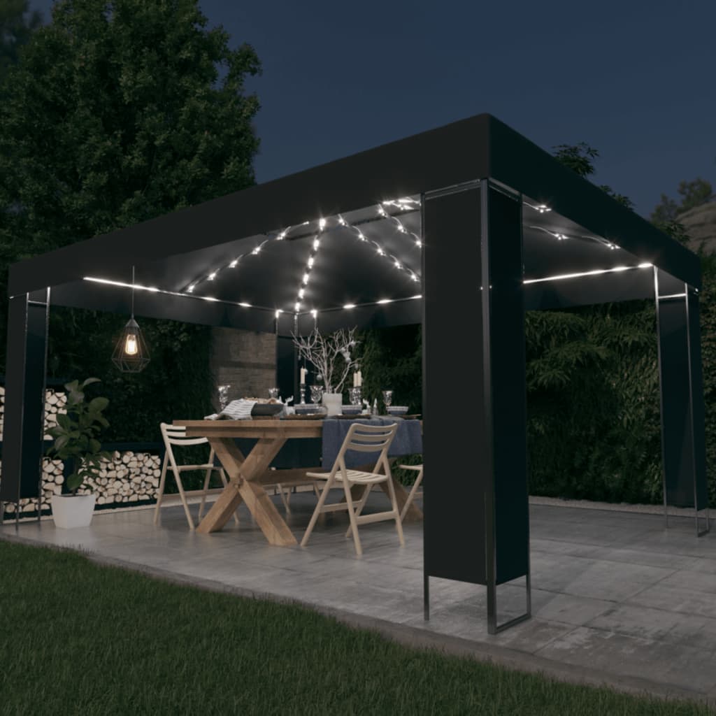 Tonnelle avec guirlande lumineuse LED 3x4 m anthracite