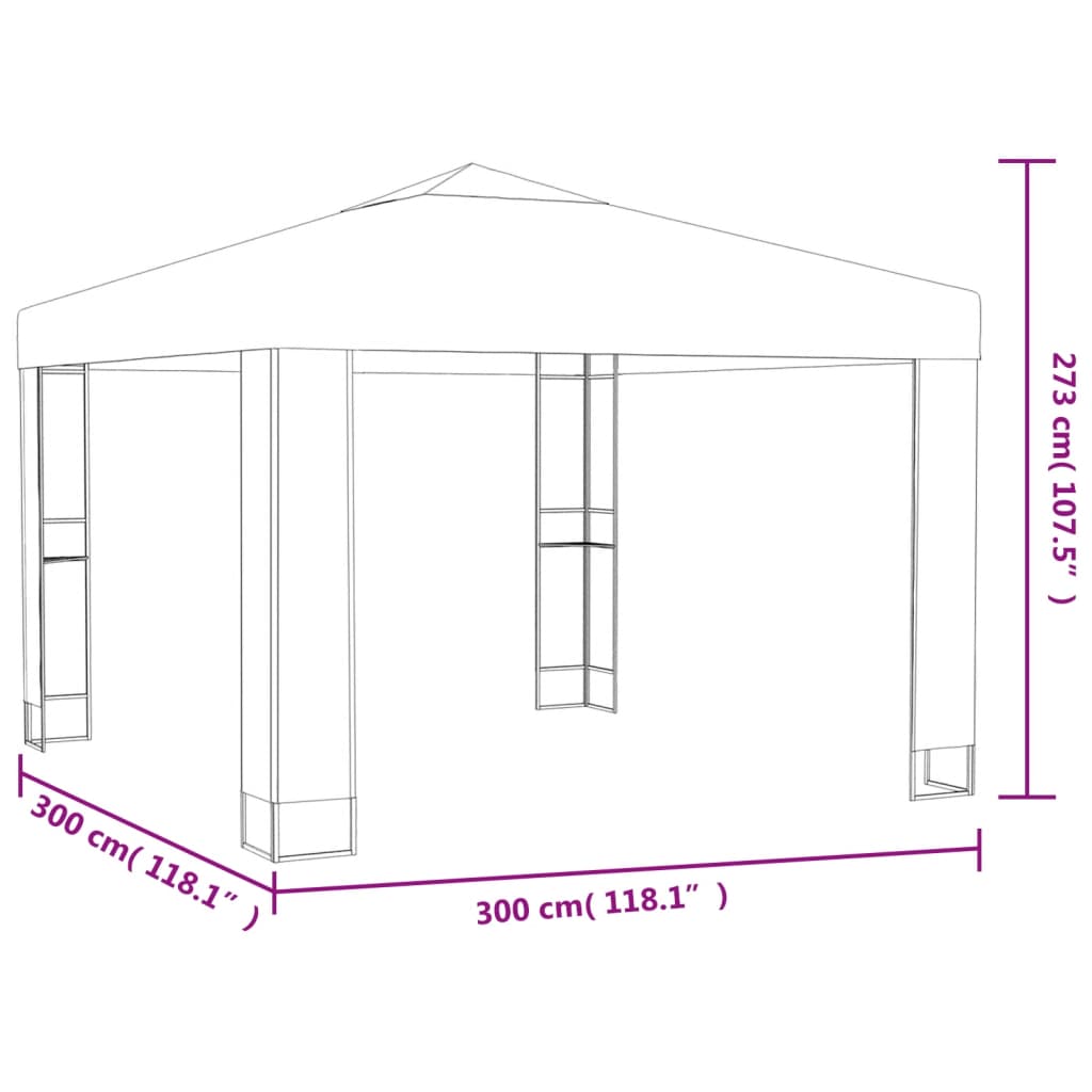 Prieel met dubbel dak en LED-lichtslinger 3x3 m antracietkleur