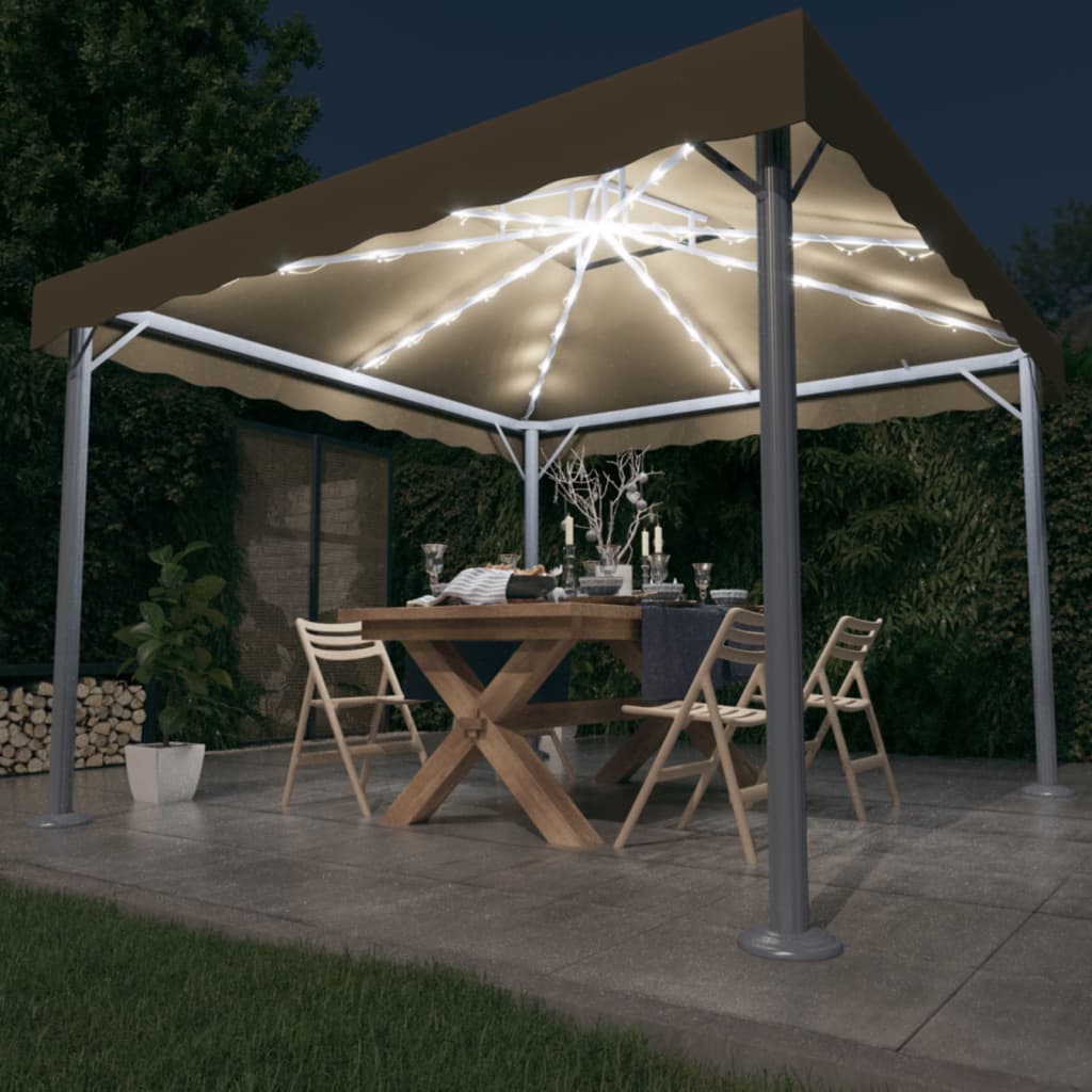 Tonnelle avec guirlande lumineuse LED 300x300 cm aluminium crème