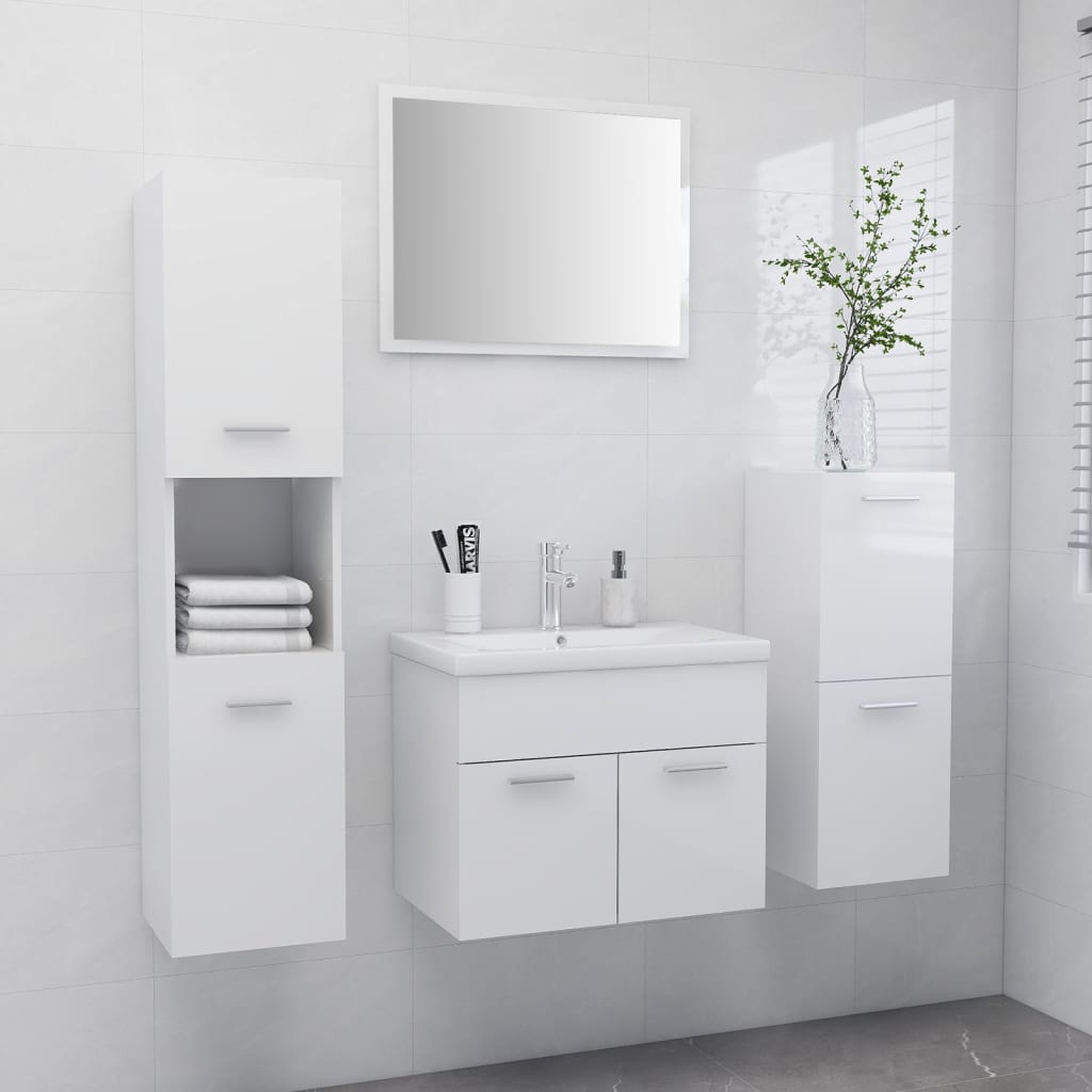 Ensemble de meubles de salle de bain en bois fini blanc brillant