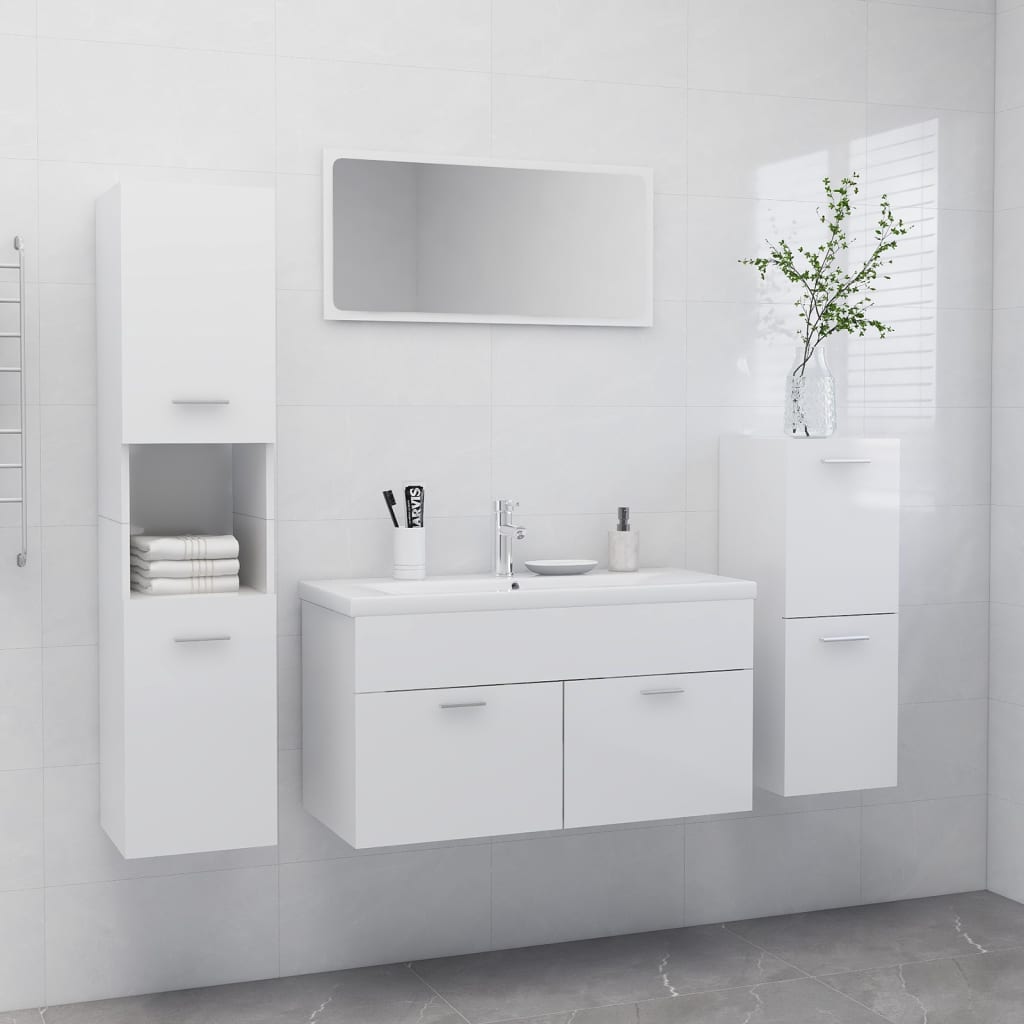 Ensemble de meubles de salle de bain en bois fini blanc brillant