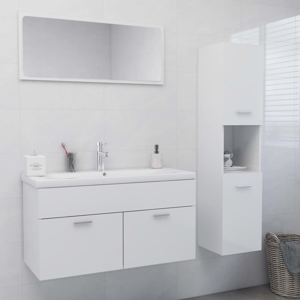 Ensemble de meubles de salle de bain en bois fini blanc brillant