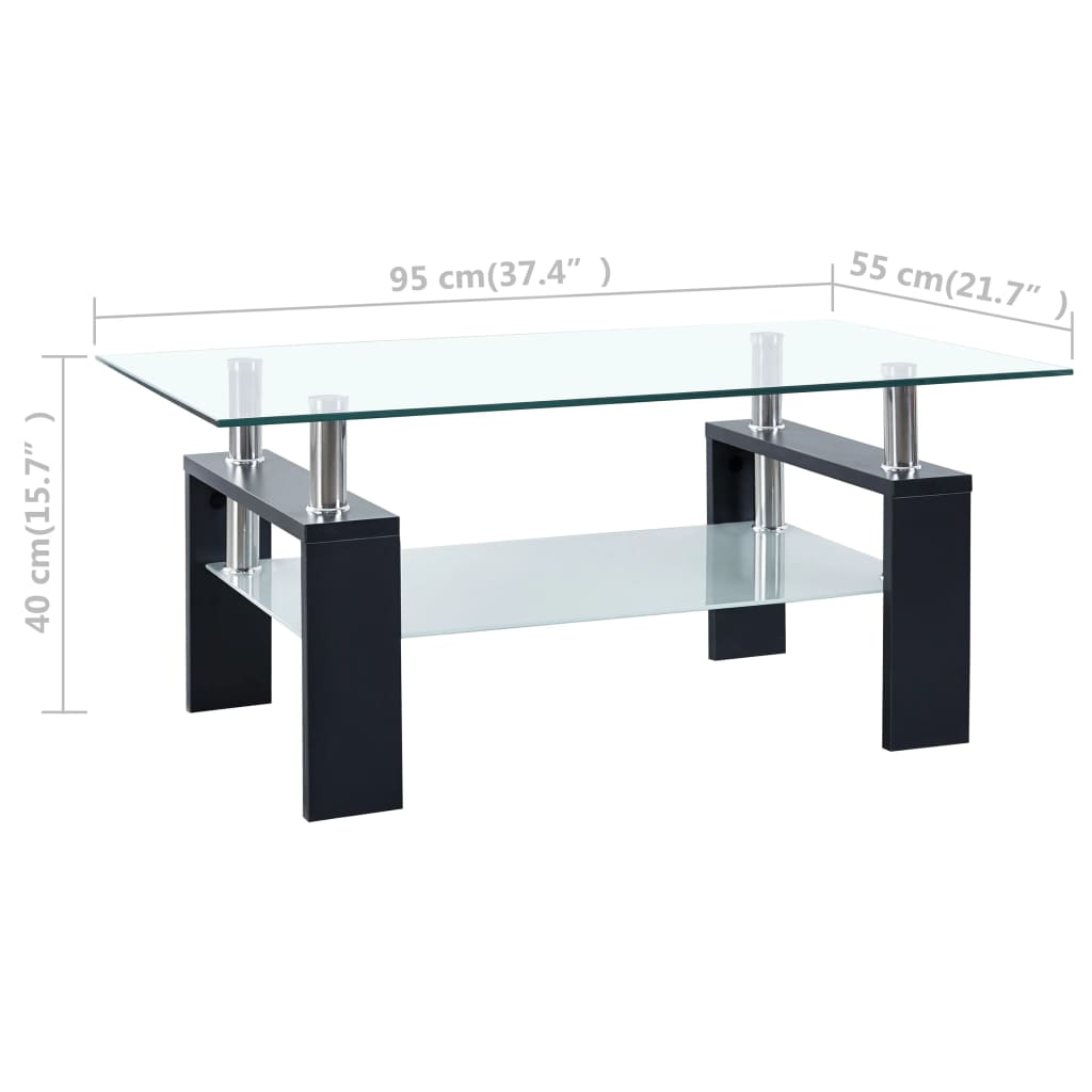 Table basse 95x55x40 cm verre trempé transparent et