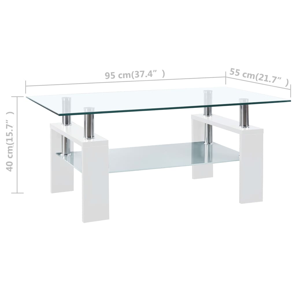 Table basse 95x55x40 cm verre trempé transparent et