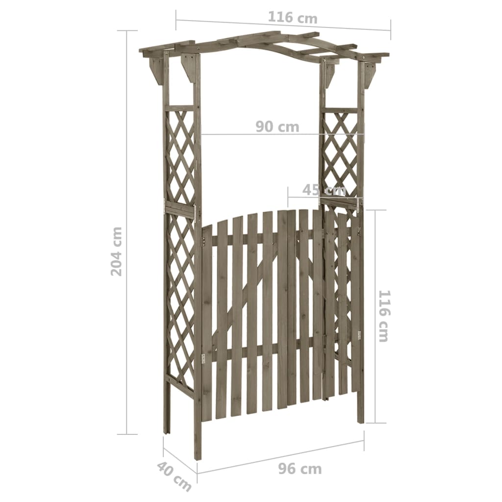 Pergola met poort 116x40x204 cm massief vurenhout