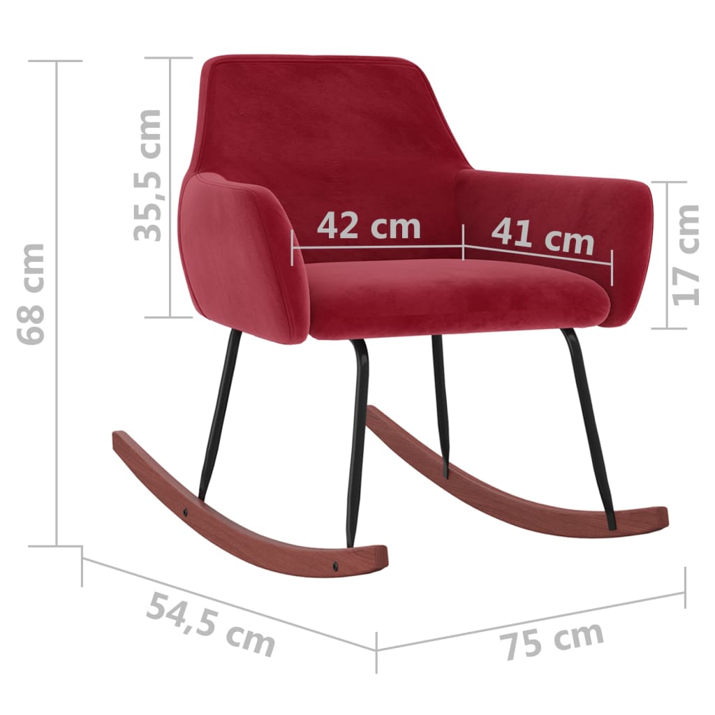 Rocking chair velours rouge vin